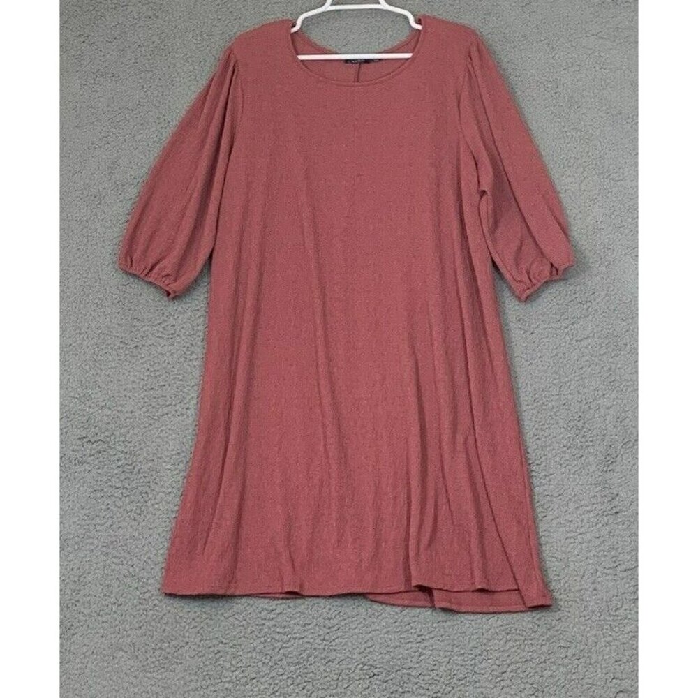 Cure Women' 2XL Dusty Rose Pink Knit Trapeze Dress 3/4 Sleeve Knee Length Causal